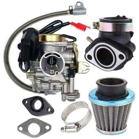 Carburetor suitable for GY6 50cc 49cc 4-stroke scooters, XU engine, 18mm carburetor intake manifold air filter, silver -