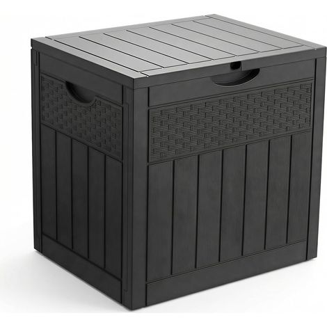 Coffre de Rangement Extérieur 126L Boîte de Jardin Étanche Anti UV Couvercle Verrouillable avec Poignées Encastrées 56 x 43 x 53 cm pour Jardin Terrasse Balcon Piscine Effet Polyrotin Noir (1/5)