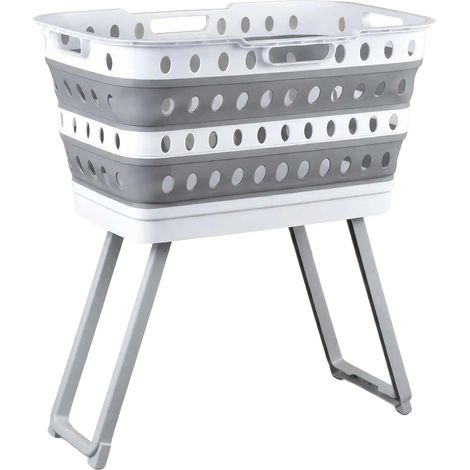 Cesto portabiancheria, capacità 43 litri, design salvaspazio, grigio chiaro, 43 litri (1/2)
