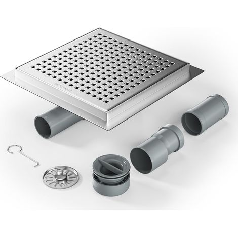 DN50 DN40 Canne de Douche carrée 20 x 20 cm, Siphon 360 ° avec Anti-odeurs et passoire à Cheveux en Acier Inoxydable gouttière d'évacuation de Sol très Plat (1/5)