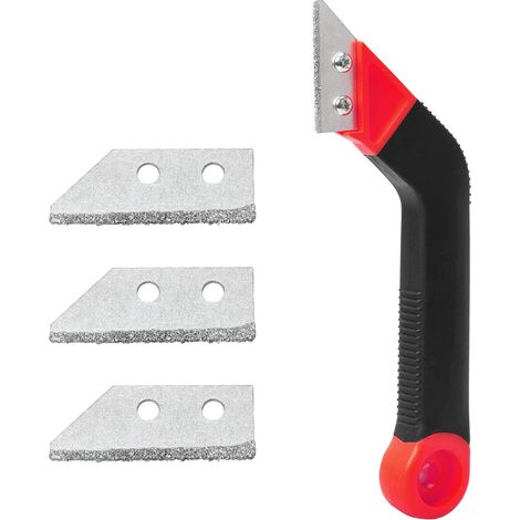 Scie à coulis pour carrelage Scie à coulis coudée avec 3 lames supplémentaires de rechange pour le nettoyage des carreaux (rouge) (1/2)
