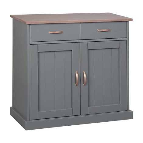 MOBILE SOGGIORNO CREDENZA BUFFET LUZERNA 2 ANTE + 2 CASSETTI 90x45x86H PINO MASSELLO VERNICIATO AD ACQUA GRIGIO E MARRONE SEPPIA (1/5)