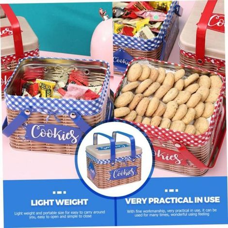 Boîte À Biscuits - Fer - Ronde Avec Couvercle Et Poignée Métallique - Décoration Fêtes Et Rangement Bonbons - 1 Pièce (1/5)