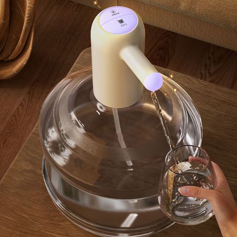 Pompe à eau électrique sans fil pour bonbonnes d'eau, distributeur d'eau automatique, blanc et violet. (1/5)