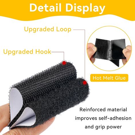 bandes Velcro double face adhésives très résistantes pour la maison et le bureau 5 x 10 cm Lot de 20 Noir (1/4)