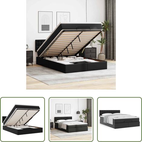 vidaXL Kunstlederbett - Ottoman-Bett mit Matratze Schwarz 140x200 cm Kunstleder (1/5)