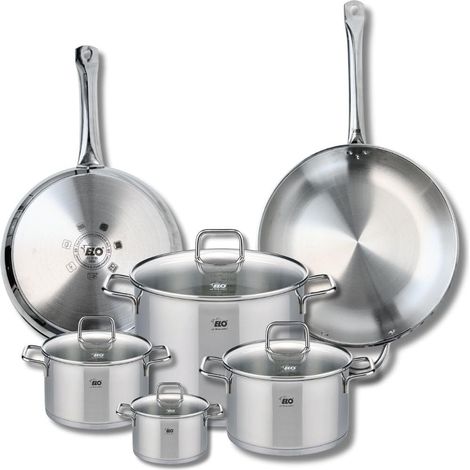 ELO 9510550 - Set di 2 padelle da forno 28 e 32 cm e 4 pentole, 12, 16, 20 e 26 cm, Elo Profi Citrino, acciaio inox, induzione (1/4)