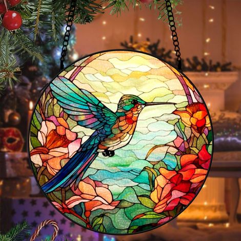 Attrape-soleil fenêtre colibri vitrail 20 cm décoration suspendue oiseaux cadeau anniversaire (1/5)