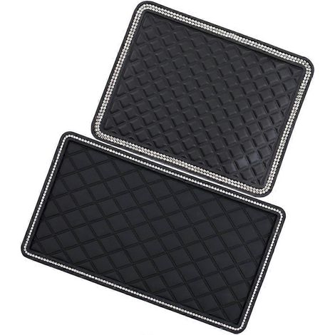 Support de tableau de bord de voiture antidérapant, tapis à motif losanges noir, 25,8 x 14,5 cm, accessoires de conduite (lot de 2). (1/5)