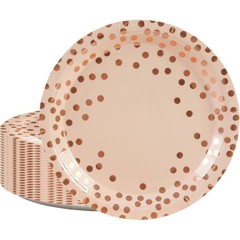 60 assiettes jetables en carton, 17,8 cm, pois rose or métallisé, pour anniversaire, mariage et pique-nique