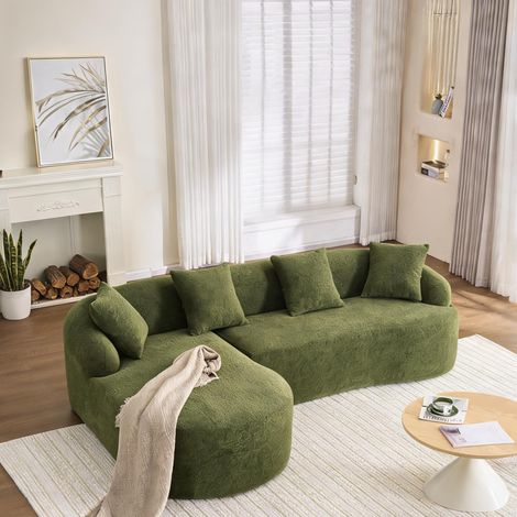 Canapé d'angle modulable en chenille vert sauge 243 x 150 x 67 cm (1/5)