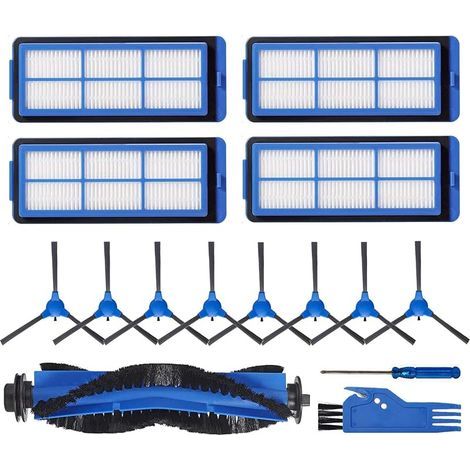 Replacement Set for Eufy RoboVac 11S Max, RoboVac 15C Max, RoboVac 30C Max Robot Vacuum, Including 1 Main Brush, 8 Side Brushes, 4 Filters and 1 Blue Cleaning Brush (1/4)