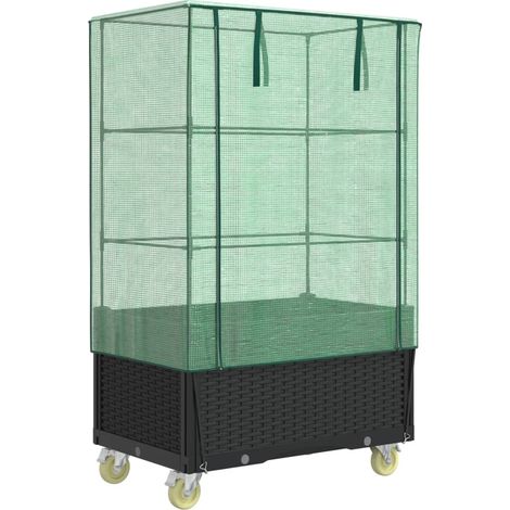 Maison Exclusive - Hochbeet mit Aufsatz und Rollen Rattan-Optik 8