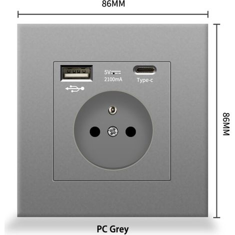 Prise Française Complète avec USB C 16A 240V Verre Résistant Installation Facile pour Maison & Bureau (1/5)