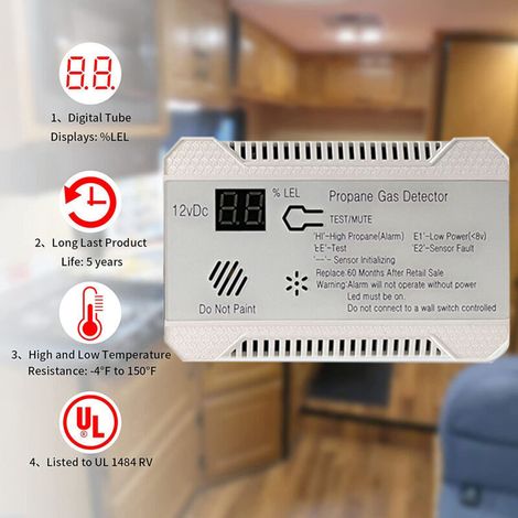 Rilevatore di gas propano da 12 V - Allarme 85 dB + display digitale - Compatto, leggero e certificato CE - Sicurezza per camper e case - Per viaggiatori e famiglie (1/4)