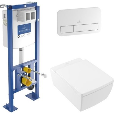 Pack WC suspendido sin cerco VILLEROY ET BOCH Memento 2.0 + asiento + placa blanca + estructura VILLEROY ET BOCH
