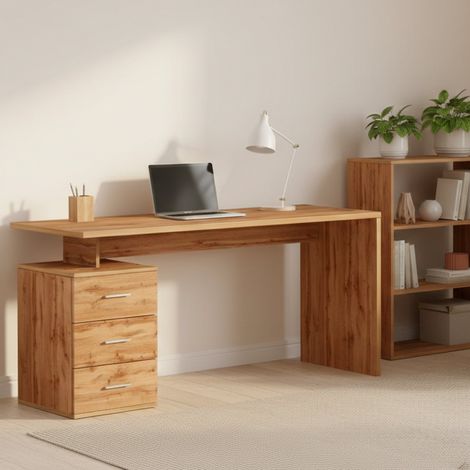 Dmora - Schreibtisch Siro, linearer Schreibtisch, Mehrzweck-Büroschreibtisch, platzsparender Schreibtisch mit mehreren Positionen, 160x60h75 cm, Eiche, mit verstärkter Verpackung (1/5)