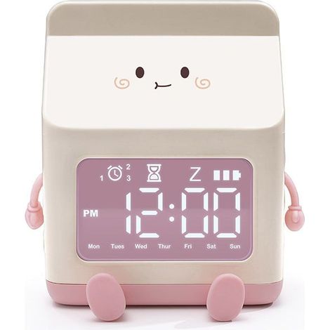 Réveil mignon pour enfants, horloge numérique mignonne, horloge en forme de carton de lait, réveil pour enfants, réveil de 5 minutes, décoration de chambre à coucher, cadeau d'anniversaire, Rose (1/5)