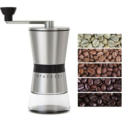 Konische Handkaffeemühle aus Edelstahl 304 – Tragbare Kurbel – Abwaschbar – Keramik – Tragbare Mühle – Verstellbar – Pfeffermühle – Kaffeemühle – Griff