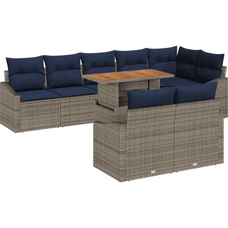 Garden Sofa Set with Storage 9 pcs Grey Poly rattan vidaXL