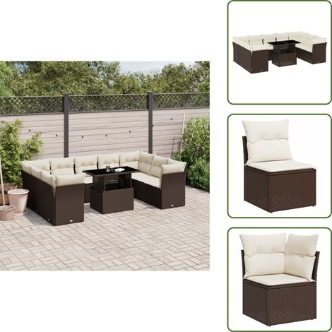 The Living Store 10-tlg. Garten-Sofagarnitur mit Kissen Braun Poly Rattan - Gartenmöbel - Sofagarnitur - Outdoor Möbel - Rattan Gartenmöbel - PE-Rattan (1/5)