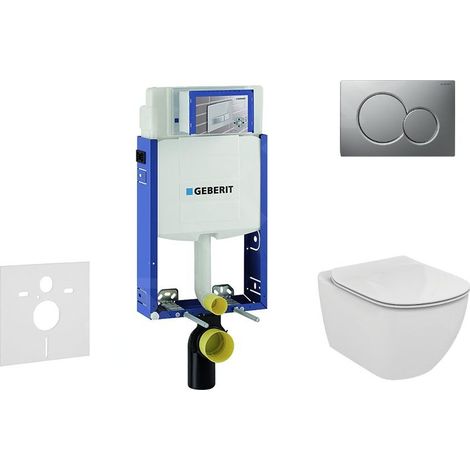 Geberit Kombifix - Bâti-support pour WC suspendu avec plaque de déclenchement Sigma 01, chrome mat + Ideal Standard Tesi – cuvette et abattant, Aquablade, SoftClose 110.302.00.5 NU3