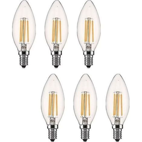 Lampadina LED a candela dimmerabile E14, 4W bianco caldo 2700K, attacco a vite piccolo, filamento LED, equivalente a 40W, confezione da 6 (1/4)