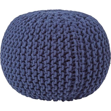 HOMESCAPES Pouf en tricot Coloris Bleu Marine