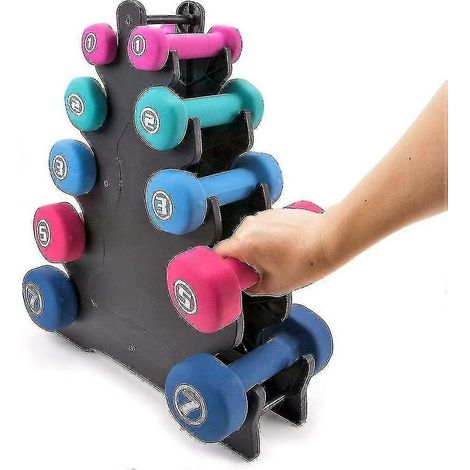Support pour haltères, support triangulaire et à grande feuille à 5 niveaux pour haltères, tour de rangement pour haltères à plusieurs niveaux (1/4)