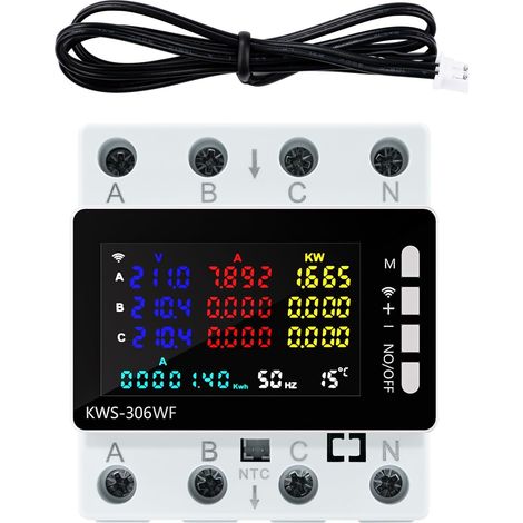 Compteur électrique Triphasé à 4 fils AC 85-290V 0-80A 9-en-1 Compteur d'énergie Wifi Smart Meter Wattmètre montage sur rail DIN avec Protection Multiple (1/5)
