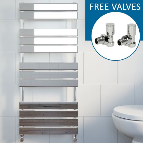 Modern Flat Panel Heated Towel Rail Radiator Chrome 1200 x 500mm Angled Valves (1/5)