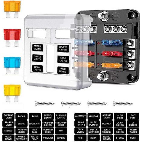 Kit de bloc de fusibles étanche à 6 voies - Porte-fusibles ATC/ATO 6 circuits 12 V avec indicateur de fusible grillé à LED (1/5)