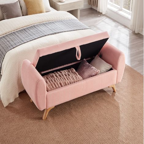 Banco de almacenaje plegable de pana, 145 x 51 x 45 cm, rosa OKMYHOME (1/5)