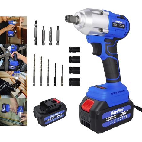 Clé à chocs électrique sans fil 1 / 2 "Impact Gun 420 n.m brushless IMPACT DRIVER 21v clé à chocs électrique avec lumière LED, clé à chocs à couple élevé avec batterie 6.0ah et chargeur rapide, 4 pris (1/5)