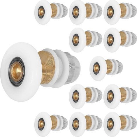 Roulette Porte Coulissante Douche 12pcs 25mm, Poulie Excentrique Pour Portes Cabine Douche Coulissante Pour Remplacement De Douche Coulissante Verre Porte Coureurs Rouleaux, Blanc (1/5)