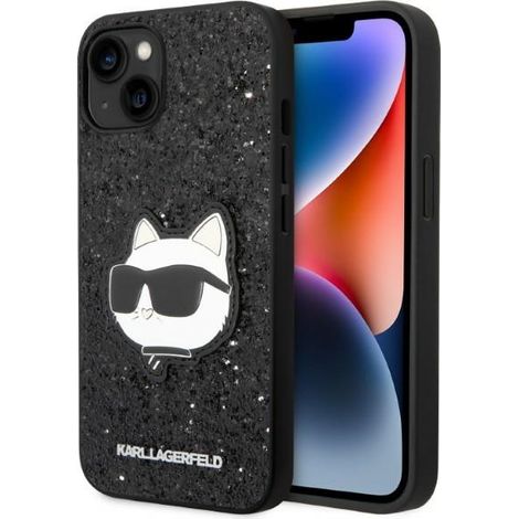 Custodia rigida nera/nera con glitter e patch Choupette per iPhone 14 Plus / 15 Plus da 6,7" Karl Lagerfeld KLHCP14MG2CPK (1/5)