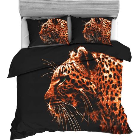 Ensemble de literie 3 pièces, motif animaux sauvages, coloré, polyester, pour chambre à coucher, tigre - 228 x 228 cm (1/2)