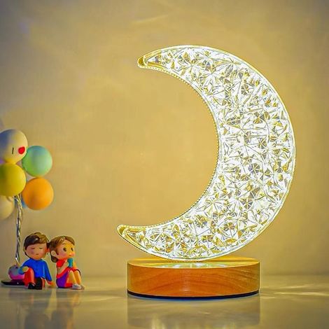 TrAdE Shop Traesio - Lampada Da Tavolo A Forma Di Luna Ricaricabile Usb Touch E 3 Intensità Di Luce - (1/3)