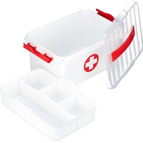 Coffret de secours vide pour urgences Boîte de premiers secours en plastique Compartiments modulables Dimensions 14,5 x 30 x 21 cm (1/5)