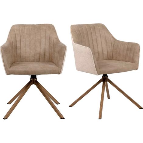 CALICOSY - Lot de 2 Chaises Beiges en Tissu Bouclette L60 cm - Ray (1/5)