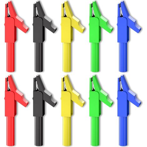 10 Stück isolierte Krokodilklemmen mit 4-mm-Bananenstecker, 300 V, 15 A, fünf Farben für elektrische Tests mit Multimetern (1/4)
