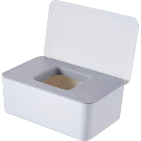 Boîte de rangement pour lingettes humides, distributeur de lingettes humides avec couvercle, boîte de lingettes humides pour couches pour bébé (gris blanc)