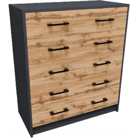 Buffet avec 5 tiroirs Graphite - Meuble de Rangement Style contemporain - 74 x 35 x 85 cm