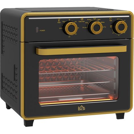 Mini-Backofen, 20 Liter, ölfreies Frittieren, Grillen, Backen, Umluft, 90-230° C, Timer, 1400W, schwarz+gold