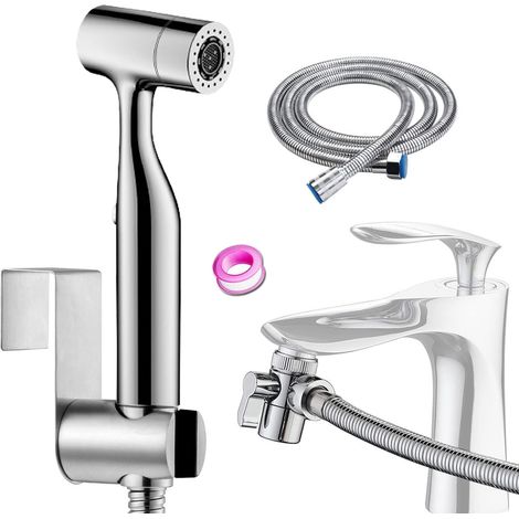 Kit Douchette wc,Pulvérisateur de bidet en ABS à double mode, avec inverseur de douche à 2 voies, tuyau de douche de 150 cm et support de douche (1/5)