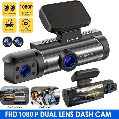 Dual-Dashcam (vorne und innen), 1080p-DVR-Fahrrekorder mit 3,16-Zoll-IPS-Bildschirm, 170°-Weitwinkel, klarer Nachtsicht, Antikollisionssperre und -aufzeichnung (1/5)