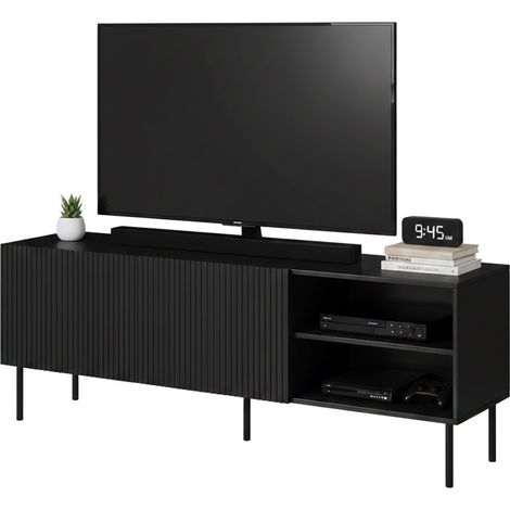 Molini TV-Ständer, Wohnzimmer-Sideboard mit vier Flügeltüren, vom Boden abgehoben, 150x42 h52 cm, schwarz
