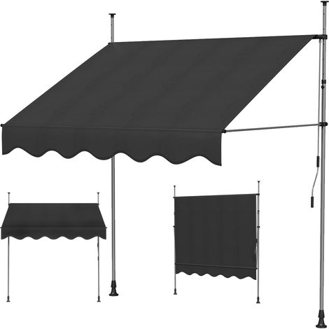 Auvent rétractable manuel sans perçage 200x180cm - hauteur et inclinaison réglable - store banne avec manivelle (1/5)