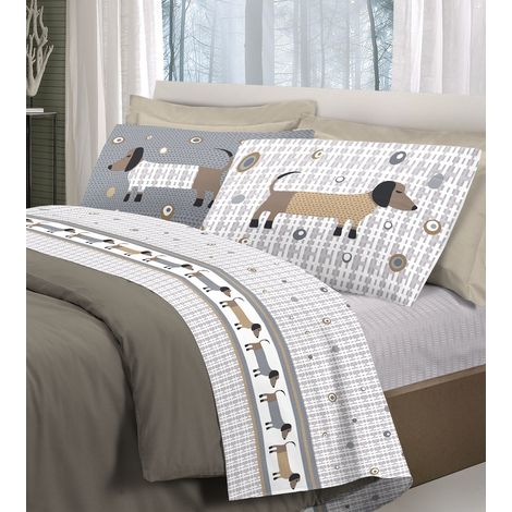 Completo letto con stampa fotografica Bassotti 100% cotone 3 misure parure Beige - Piazza e mezza (1/4)