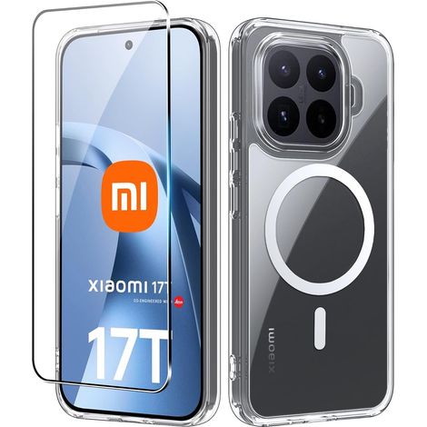 Magnétique Coque pour Xiaomi 17T 5G, Compatible avec MagSafe, avec Verre Trempé Protection écran Anti-Chute Silicone Souple, antidérapante, résistante aux Rayures, Anti-Chocs (1/5)
